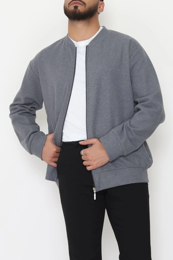 Fermuarlı Selanik Kumaş Erkek Sweat Füme 5
