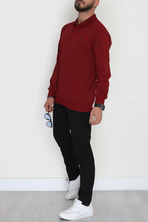 Erkek Bordo 2 İplik Likralı Polo Yaka Sweat 4