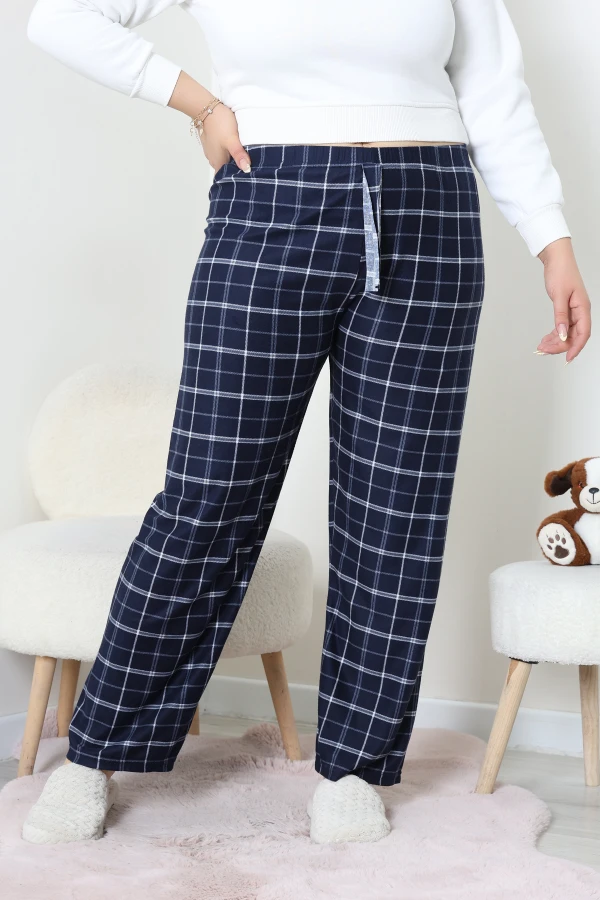 Büyük Beden Süet Pijama Altı Lacivert