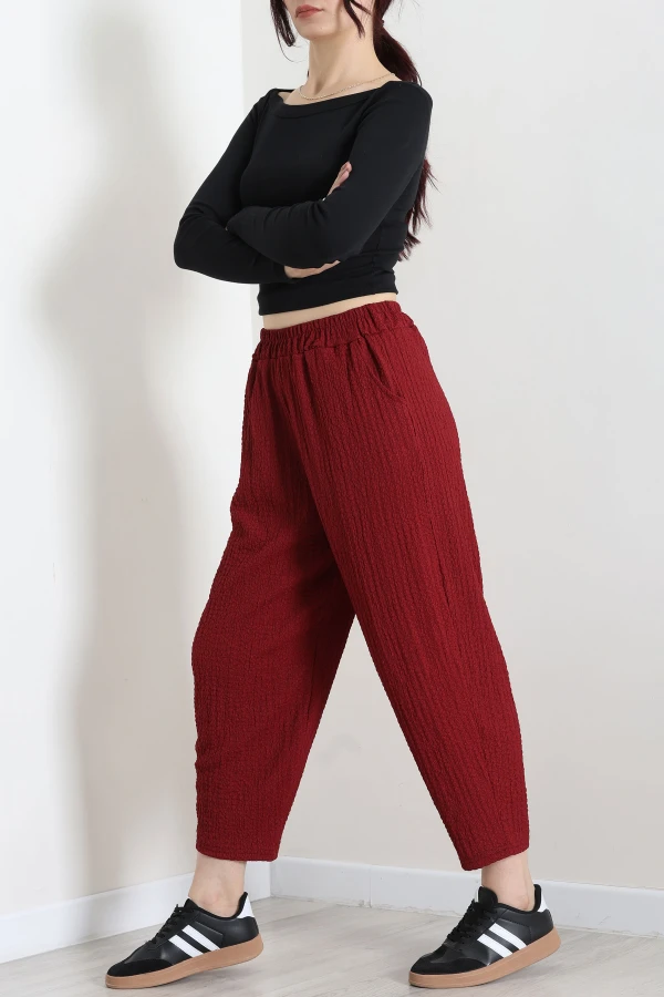 Beli Lastikli Bubble Pantolon Bordo 5