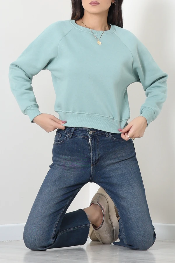 Bisiklet Yaka 3 İplik Sweat Çağla 5