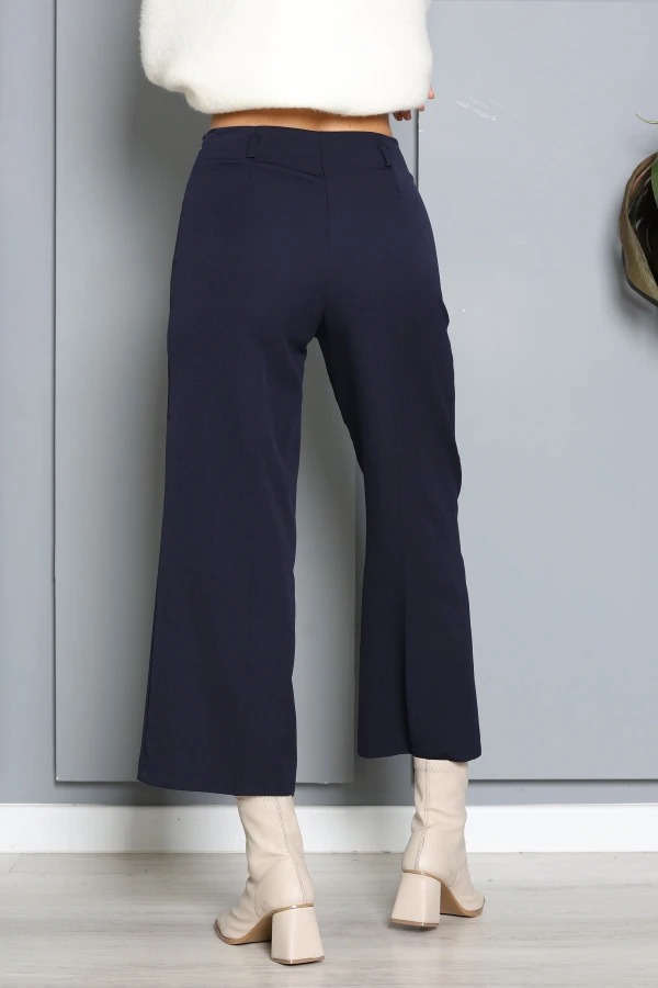 Dabıl Yüksek Bel Geniş Paça Pantolon Lacivert 9
