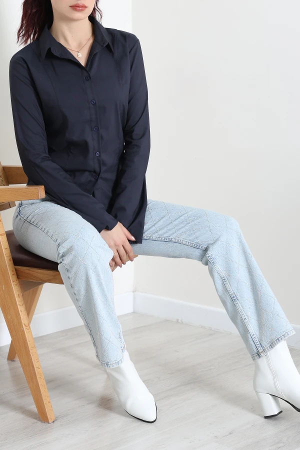 Poplin Kumaş Fit Gömlek Koyulaci 7