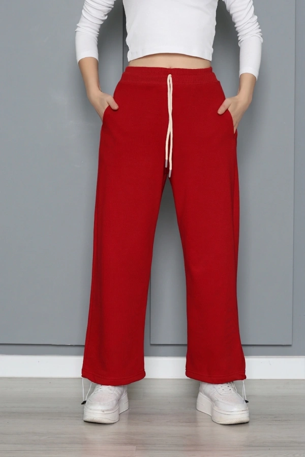 Kadın Kırmızı Paçası Klipsli Regular Fit Eşofman Altı 3