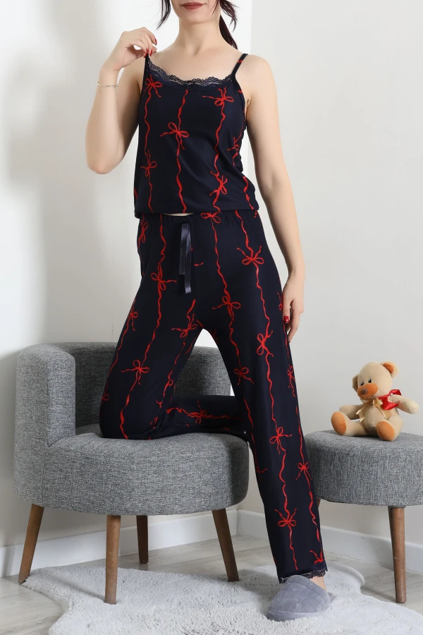 Süet 3'Lü Pijama Set Lacivertkurdele 4