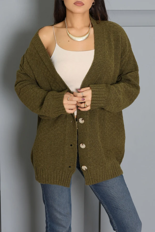 Triko Oversize Hırka Haki 5
