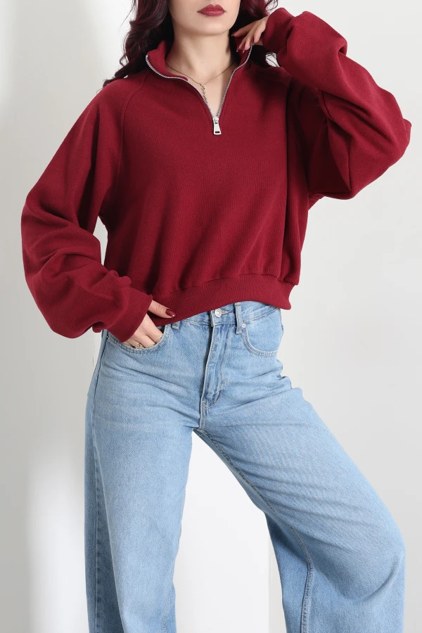 Kadın Bordo Yarasa Kol Oversize Sweat Tunik 3