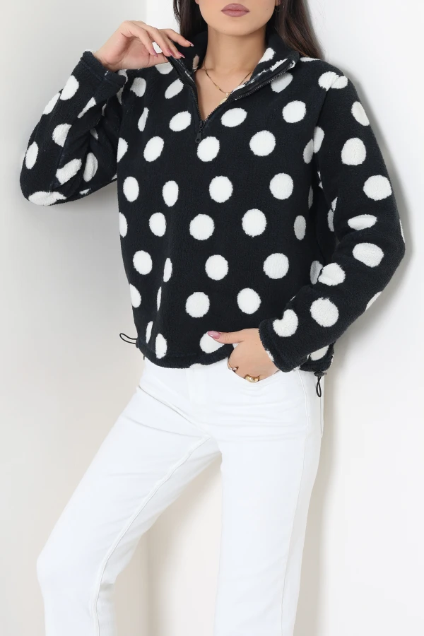 Yarım Fermuar Peluş Sweat Siyahpuanlı 3