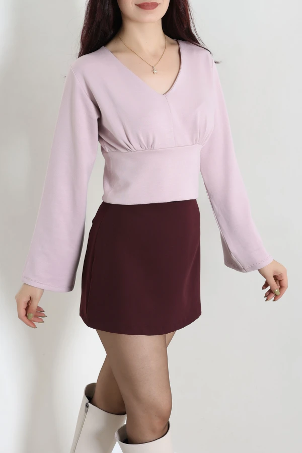 Belden Oturtmalı Kimono Kol Modal Bluz Pembe