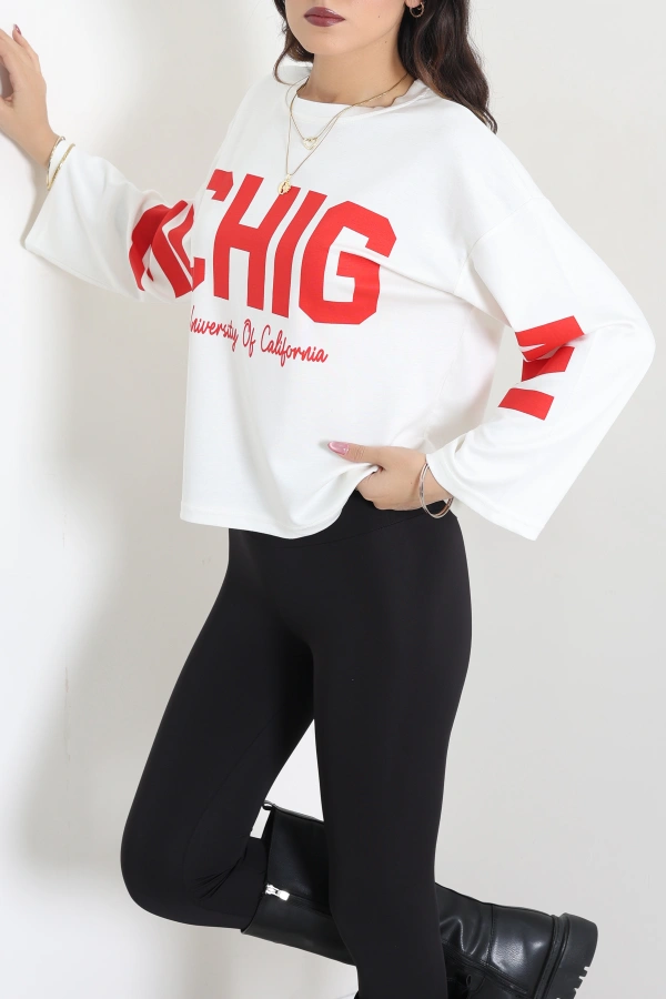 Baskılı Modal Sweat Ekru 3