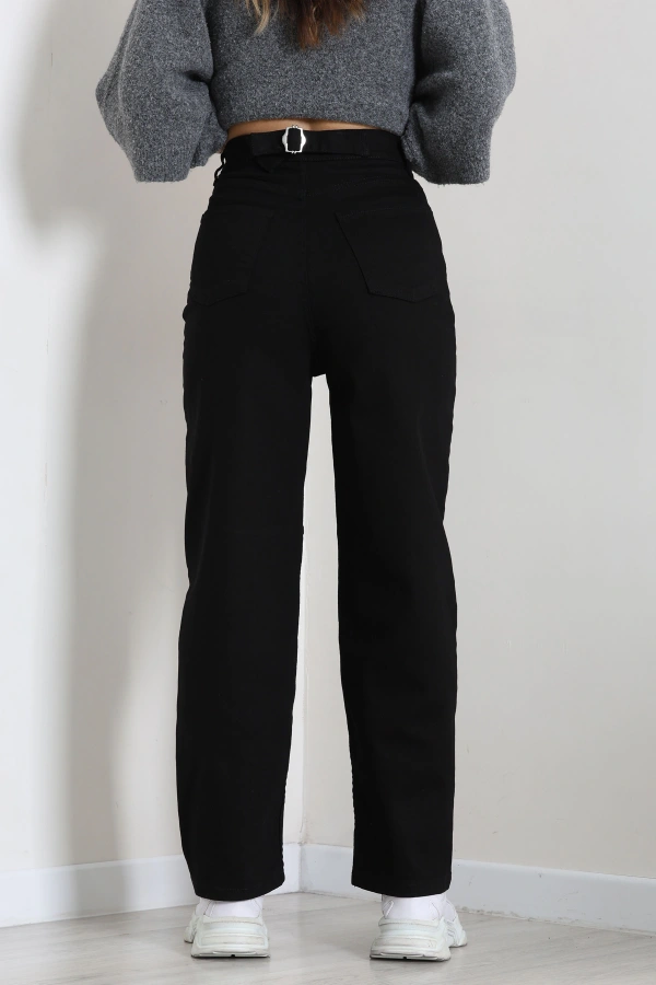 Kadın Siyah Tokalı Baggy Fit Yüksek Bel Kot Pantolon 8