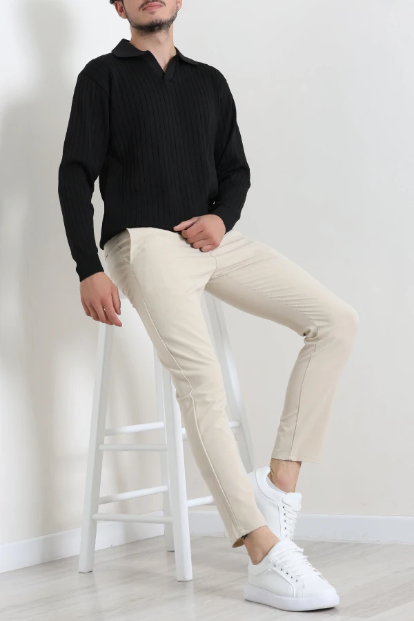 Erkek Siyah Polo Yaka Triko Sweat Uzun Kollu Basic 4