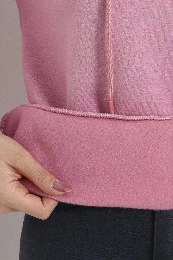Üç İplik Kapşonlu Naskışlı Sweat Pembe 7
