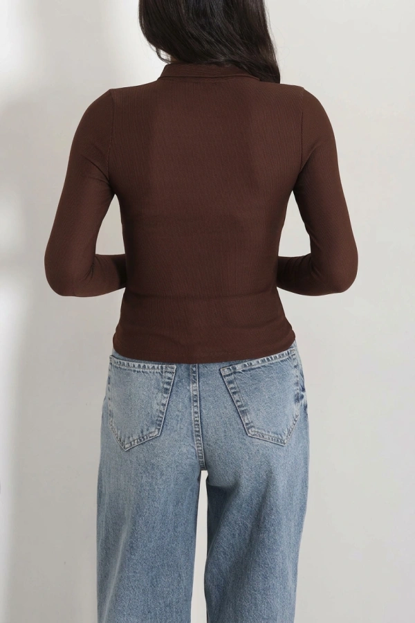 Polo Yaka Fermuarlı Body Kahve 7