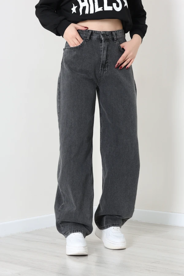 Kadın Füme Baggy Fit Yüksek Bel Wide Leg Kot Pantolon 4