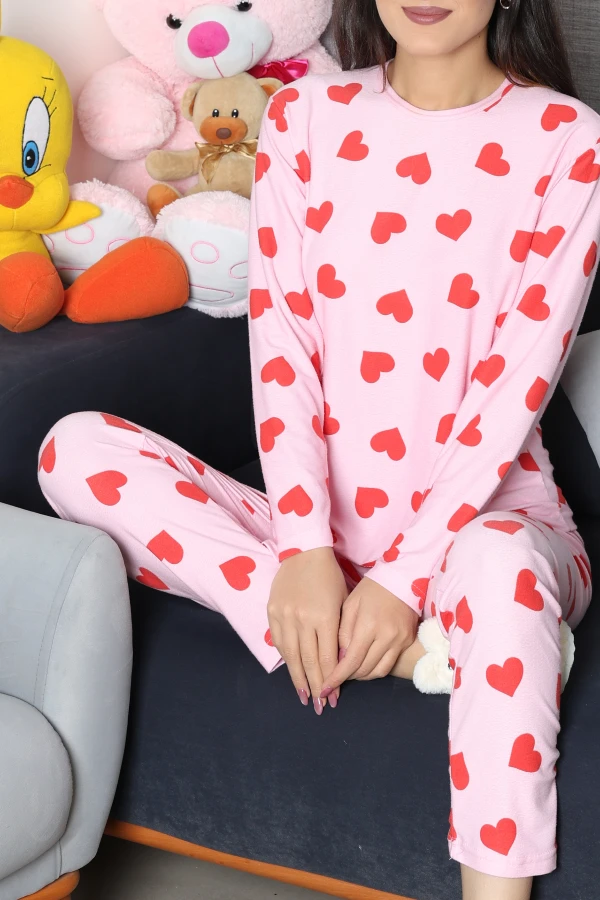 Süet Alt Üst Aynı Pijama Takımı Pembekırmızı