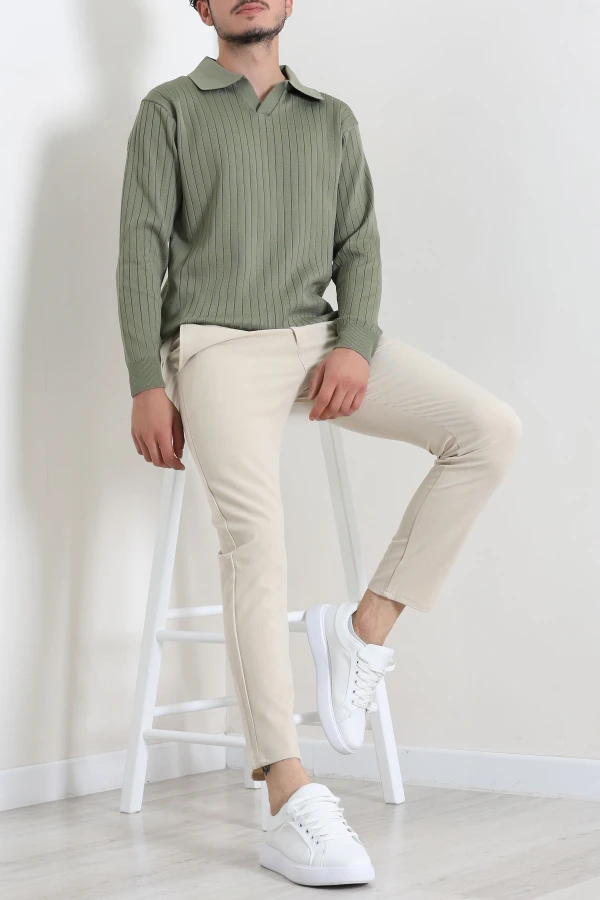 Polo Yaka Erkek Triko Sweat Haki 2