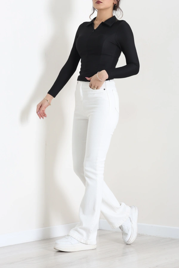 Polo Yaka Fermuarlı Body Siyah 4