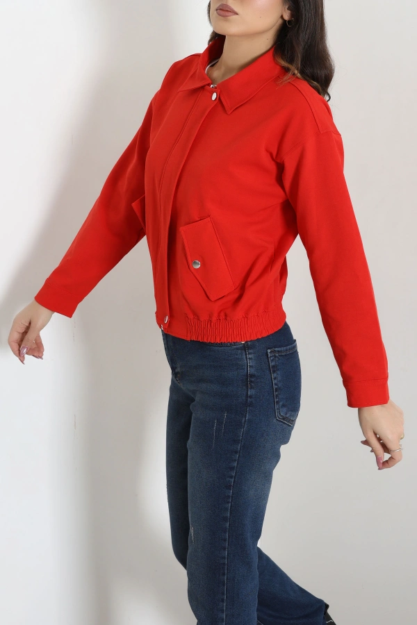 Likralı Dokuma Kumaş Bomber Ceket Kırmızı 5