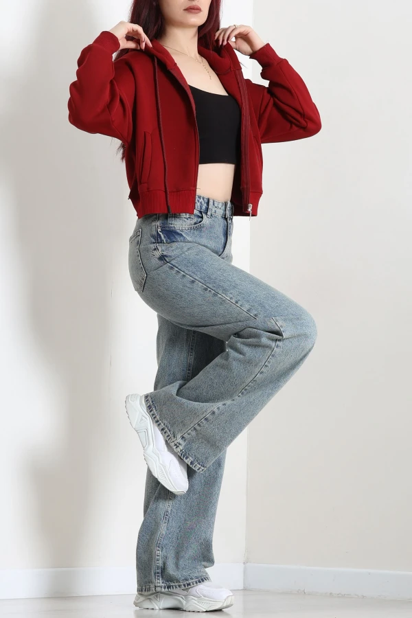 3 İplik Kompakt Oversize Fleto Cepli Sweat Bordo 4