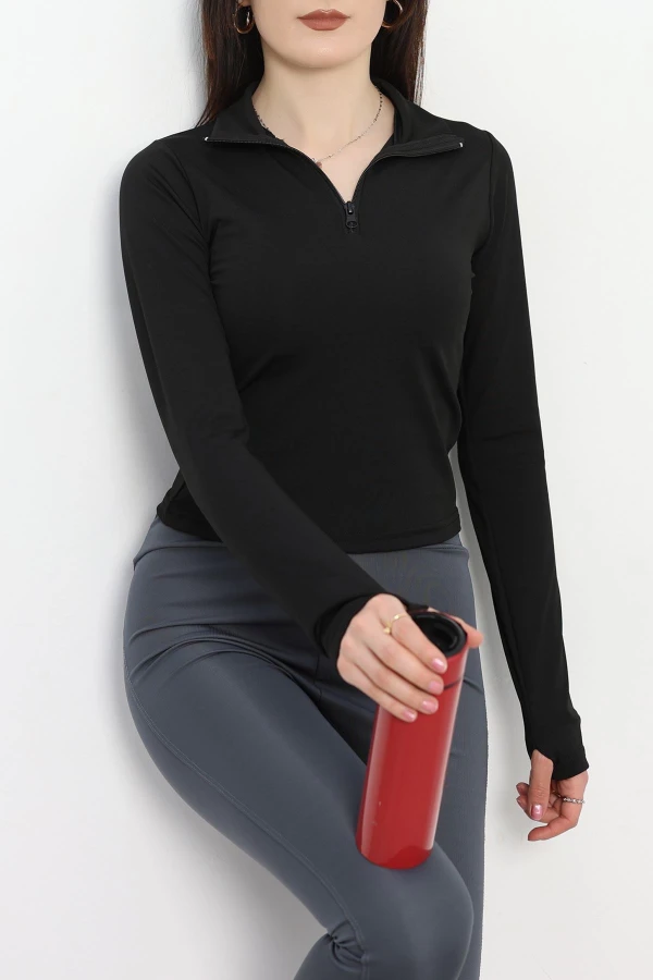 Kadın Siyah Dalgıç Parmak Geçmeli Basic Body