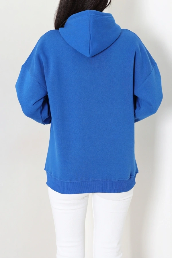 Kadın Siyah Kapüşonlu Baskılı Oversize Sweat Tunik 8