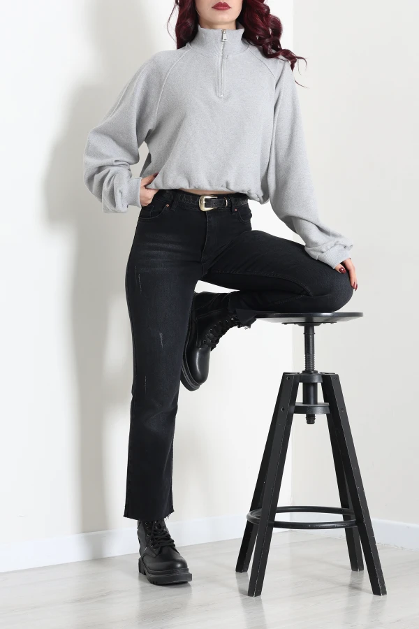 Kadın Gri Yarasa Kol Oversize Sweat Tunik 4