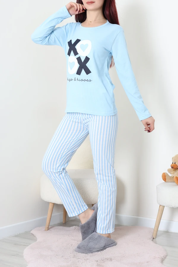 Süprem Baskılı Pijama Takımı Mavi 6
