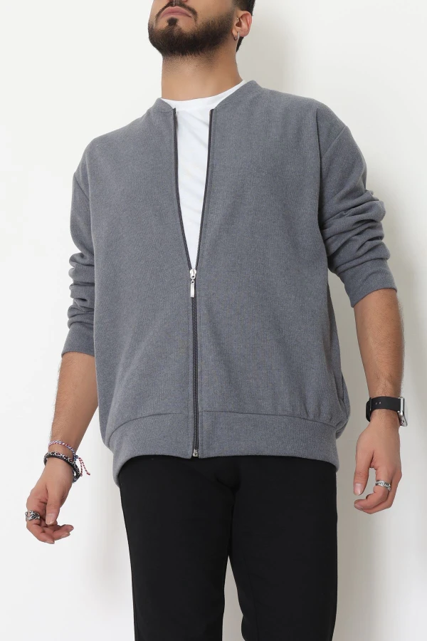 Fermuarlı Selanik Kumaş Erkek Sweat Füme 7