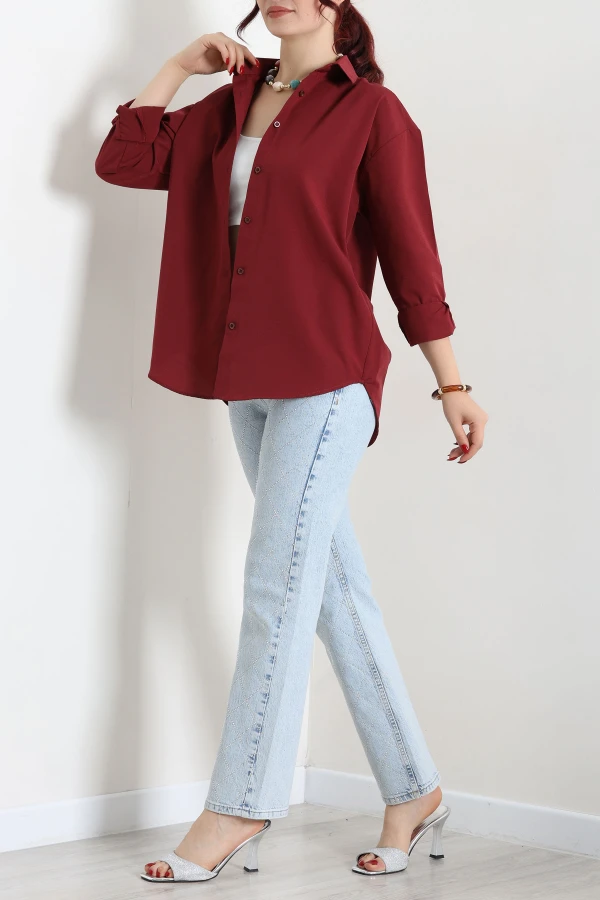 Terikoton Oversize Gömlek Bordo 2