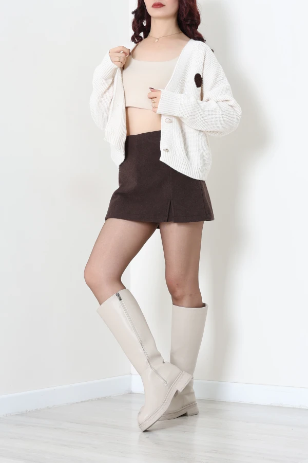 Nakışlı Crop Hırka Lattekahve 6