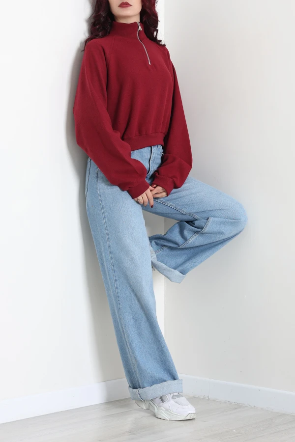 Kadın Bordo Yarasa Kol Oversize Sweat Tunik 6