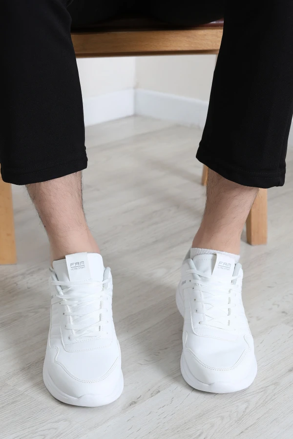 Erkek Beyaz Günlük Spor Ayakkabı Rahat Taban Bağcıklı Sneaker 2