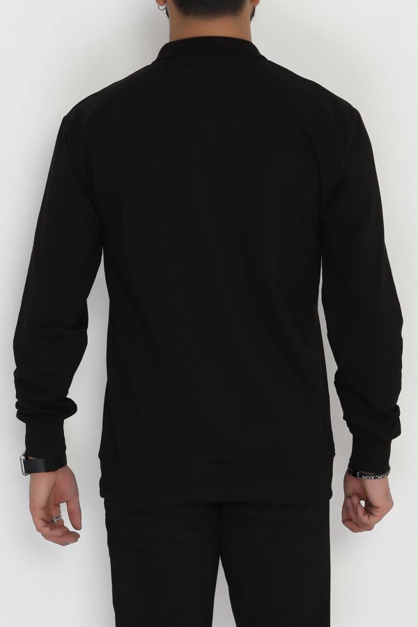 Erkek Siyah 2 İplik Likralı Polo Yaka Sweat 8