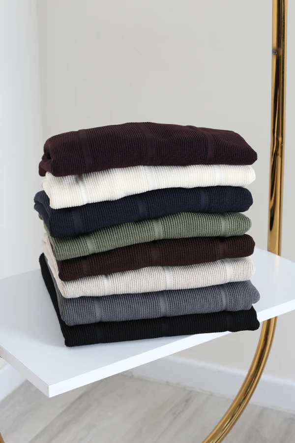 Çizgili Polo Yaka Erkek Triko Sweat Siyah 8