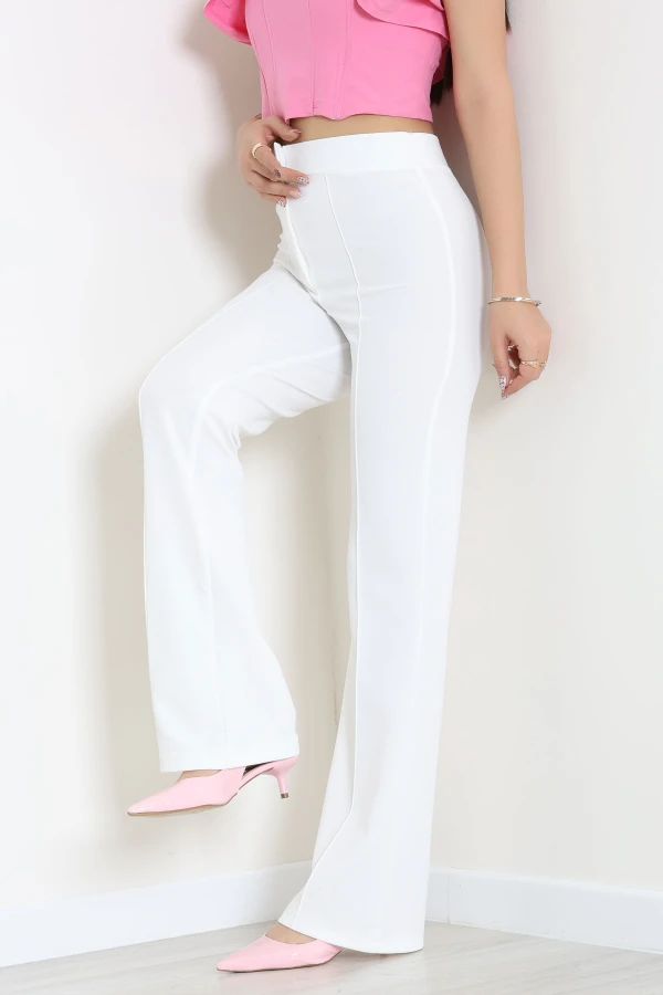 Zra Krep Çımalı Pantolon Beyaz 6
