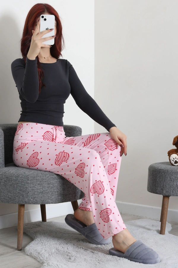 Kadın Pembe Rahat Kalıp Pamuklu Pijama Altı 2