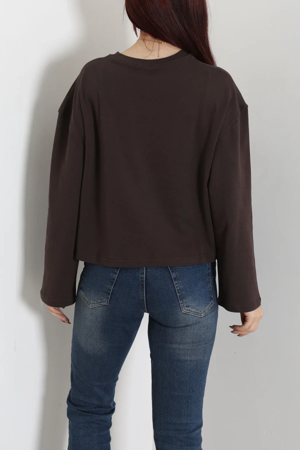 Kadın Acıkahve Kimono Kol Penye Sweat Tunik 7