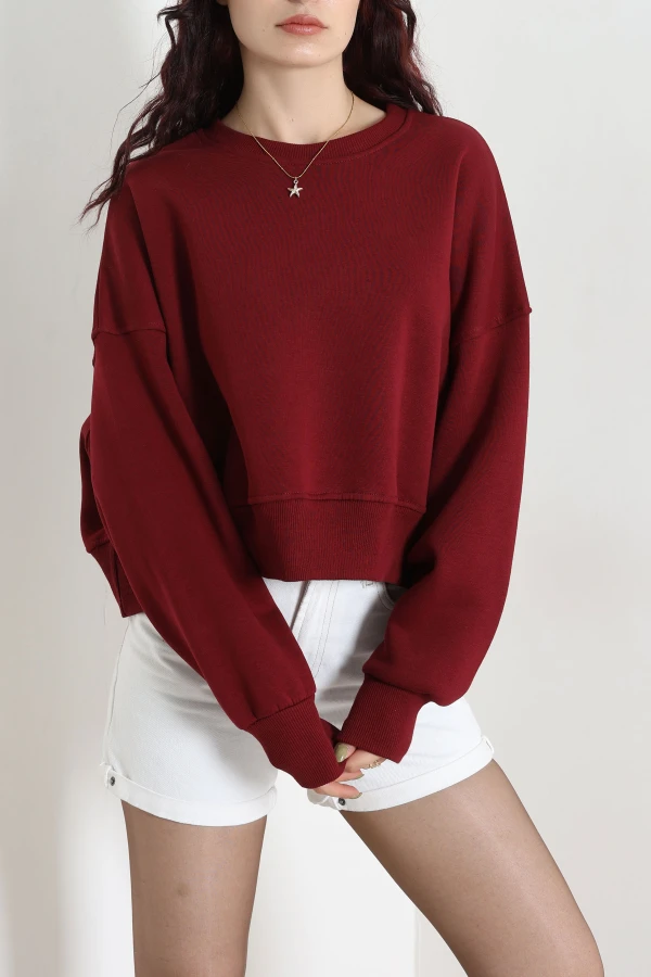 Oversize 3 İplik Şardonlu Sweat Bordo 2