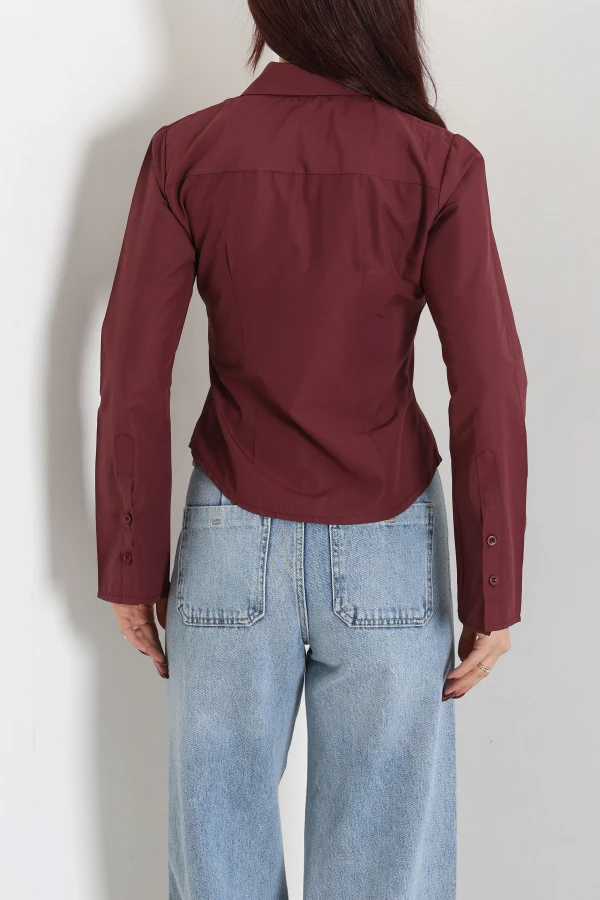 Poplin Pensli Gömlek Bordo 7
