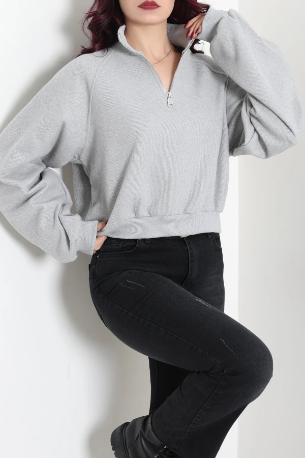 Kadın Gri Yarasa Kol Oversize Sweat Tunik 5