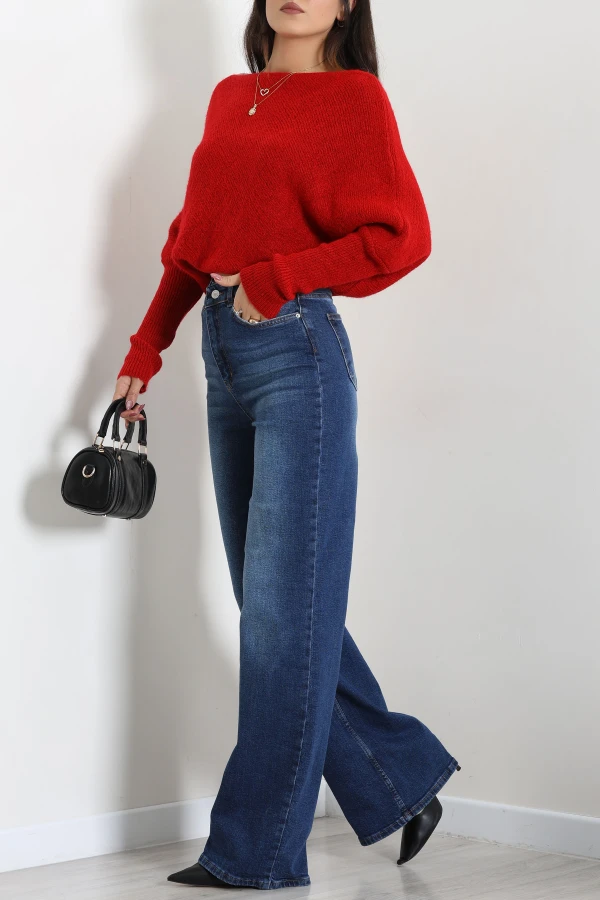 Kadın Mavi Yüksek Bel Wide Leg Bol Paça Kot Pantolon 6