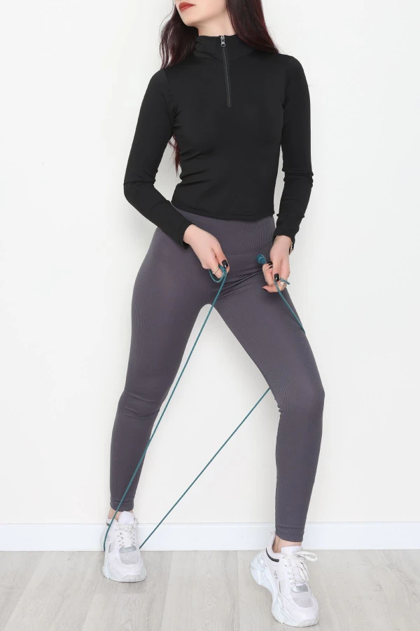 Kadın Siyah Dalgıç Kumaş Fermuarlı Basic Body 3