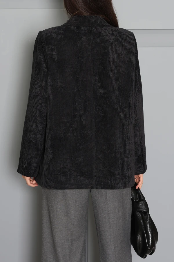 Oversize Astarlı Kadife Ceket Siyah 8