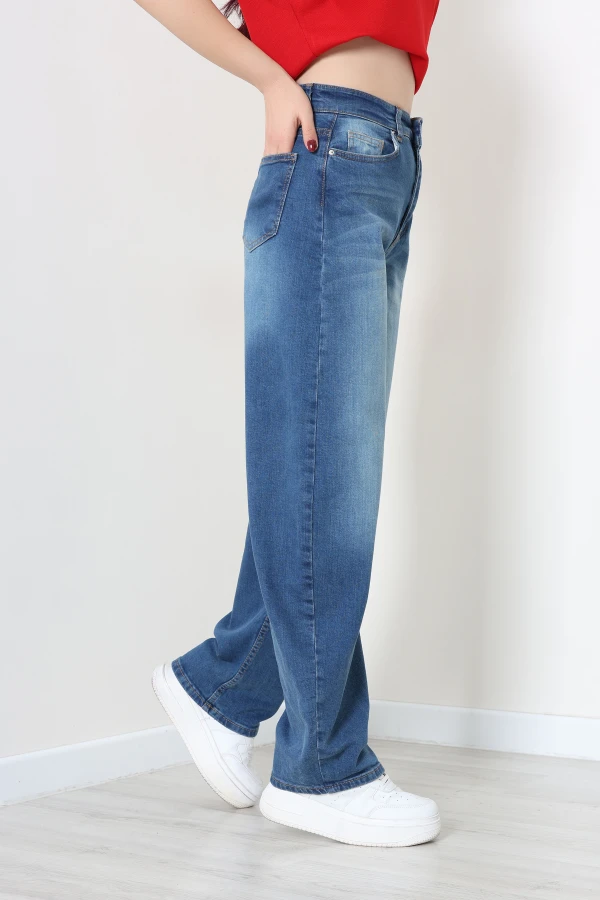 Kadın Mavi Baggy Fit Yüksek Bel Kot Pantolon 4