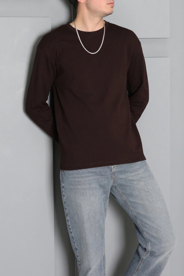 Erkek Acıkahve 2 İplik Penye Uzun Kollu Sweatshirt 5