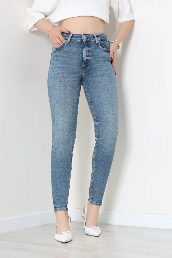 Kadın Mavi Dar Paça Yüksek Bel Kot Pantolon Slim Fit 2