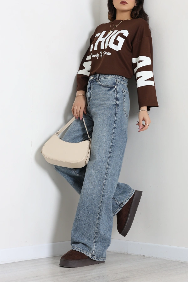 Baskılı Modal Sweat Kahve 2
