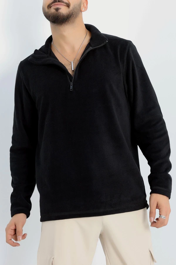 Yarım Fermuar Erkek Polar Sweat Siyah 3
