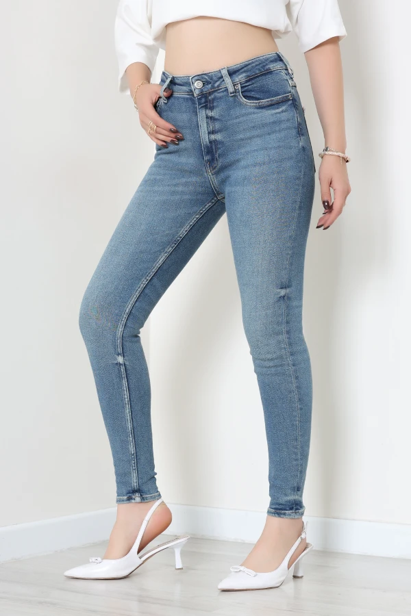 Kadın Mavi Dar Paça Yüksek Bel Kot Pantolon Slim Fit 4